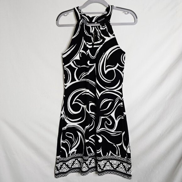 WHITE HOUSE BLACK MARKET Dress BLACK WHITE Floral size XS Abstract Art To Wear - Picture 2 of 7